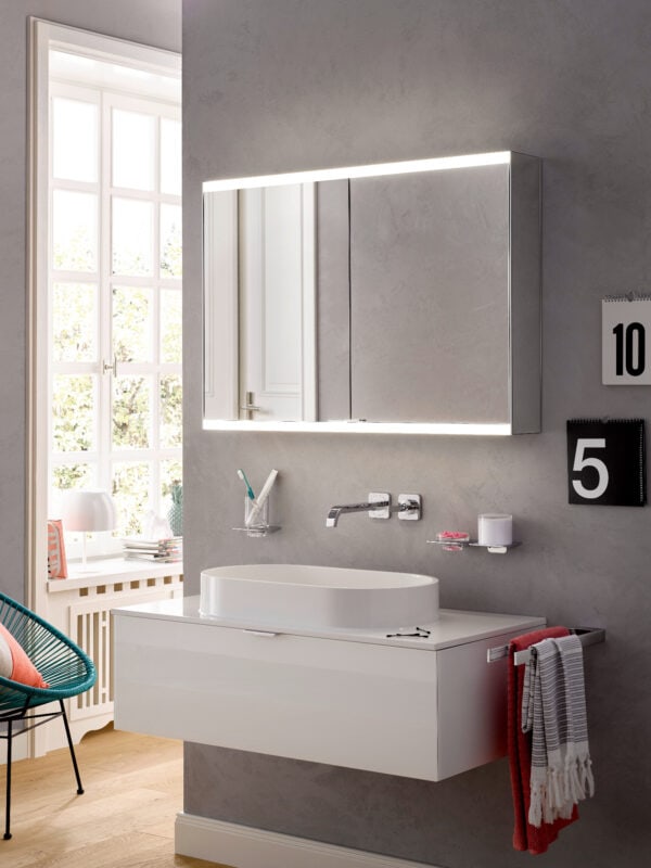 emco Illuminated mirror cabinet prime 2, 1.300 mm, 2 doors, wall-mounted version, IP 20