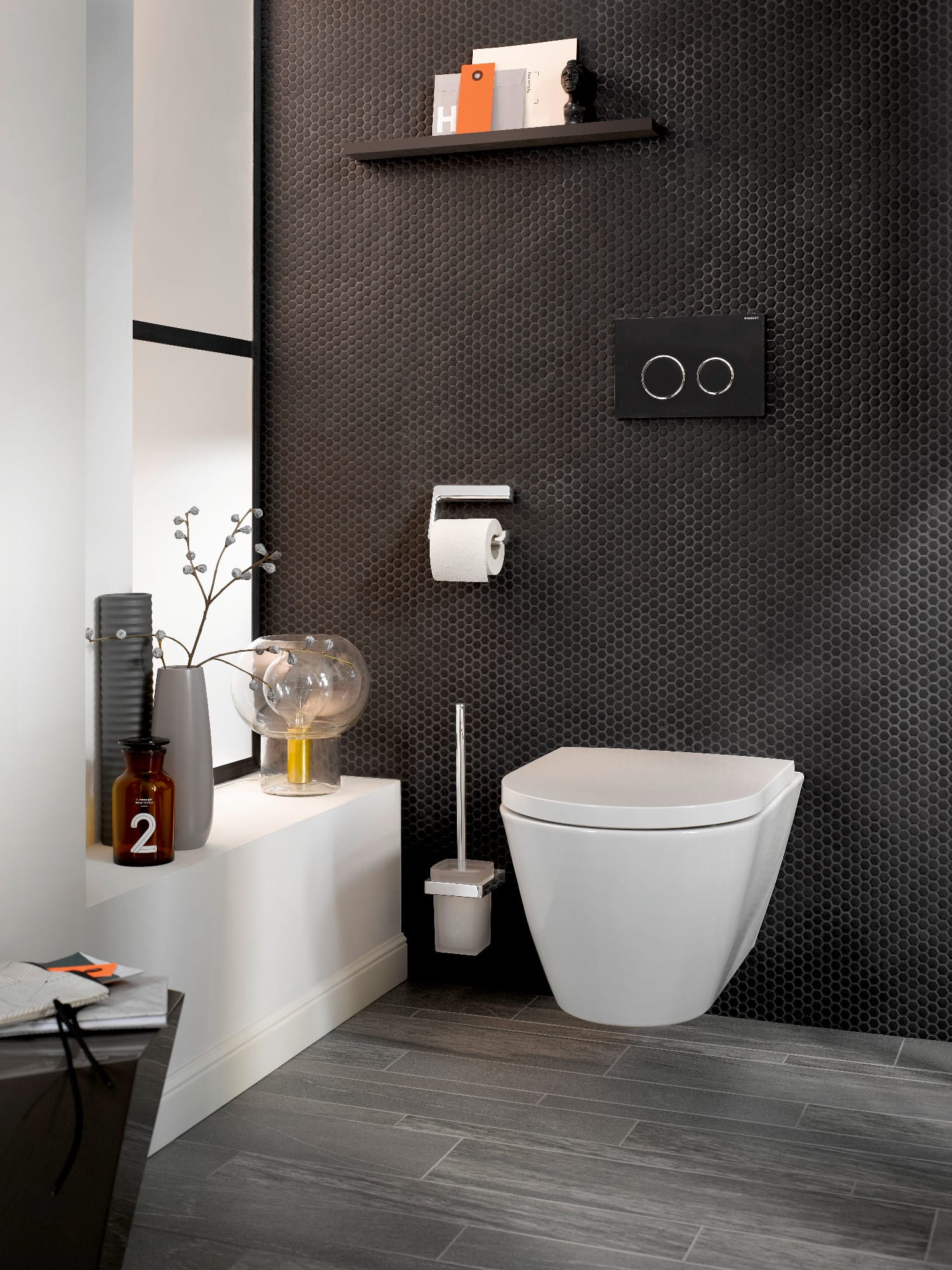 Mark ~ kant charme emco trend Toilet brush holder, bowl of satin crystal, brush grip chrome,  wall mounted - EMCO (EN)