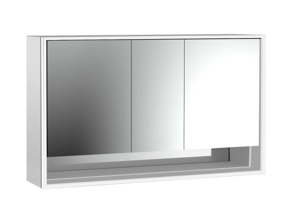 emco loft LED spiegelkast met ondervak, 1.400 mm, 3 deuren, opbouwmodel, spiegel zijpanelen, IP 20.